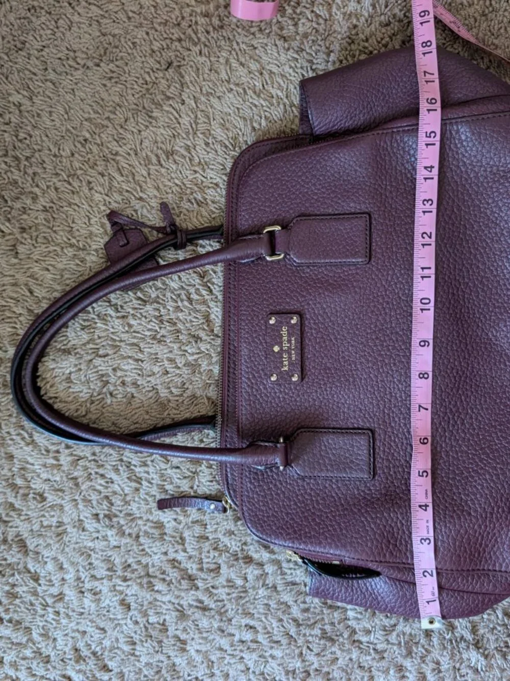 Kate Spade Bay Street Lydia Bag Satchel Burgundy Pebbled Leather